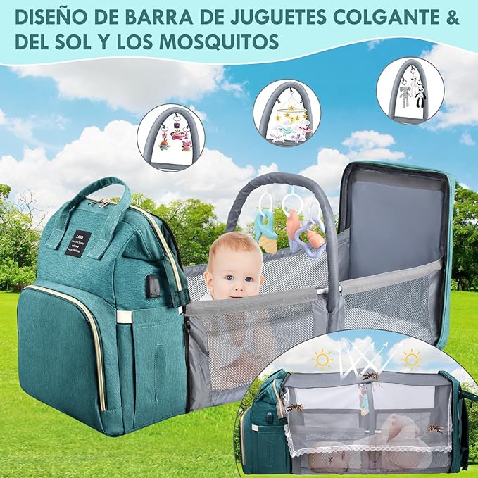 A Nasjac Mochila Pañalera Multifuncional con Mosquitero y Juguete,13 en 1 Bolso de Pañales Gran Capacidad Impermeable