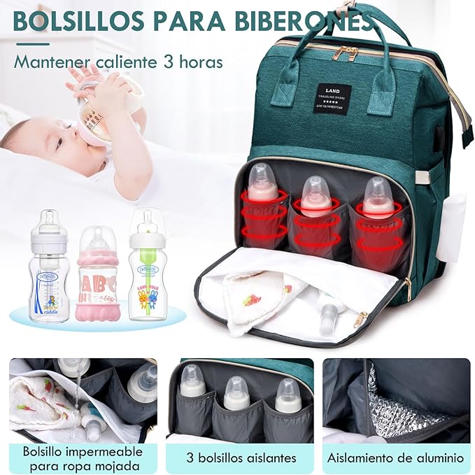 A Nasjac Mochila Pañalera Multifuncional con Mosquitero y Juguete,13 en 1 Bolso de Pañales Gran Capacidad Impermeable