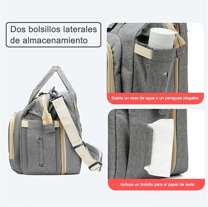 A MOSU Mochila de pañales multifuncional portátil, bolsa de pañales impermeable de gran capacidad, convertible en cuna.