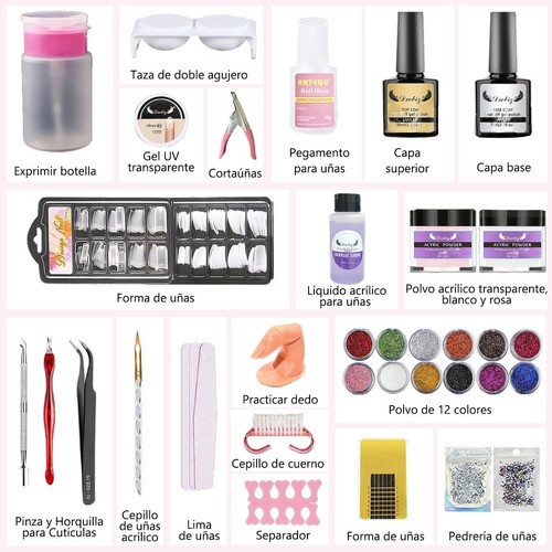 "Kit Profesional De Uñas Acrílicas, 25 Unidades, 12 Colores "