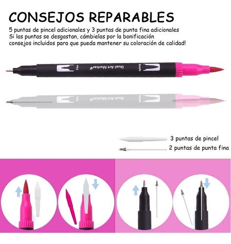 "Marcadores De Doble Punta 132 Colores Plumones Punta Pincel "