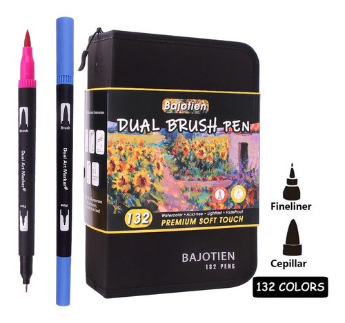 "Marcadores De Doble Punta 132 Colores Plumones Punta Pincel "