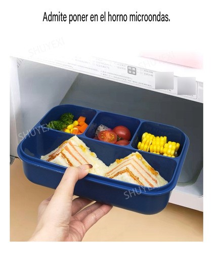 "Lunch Box Fiambrera Con Cubiertos Capacidad 1300ml+bolsas Azul "