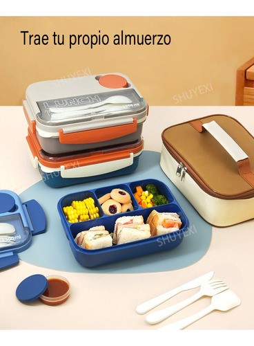 "Lunch Box Fiambrera Con Cubiertos Capacidad 1300ml+bolsas Azul "