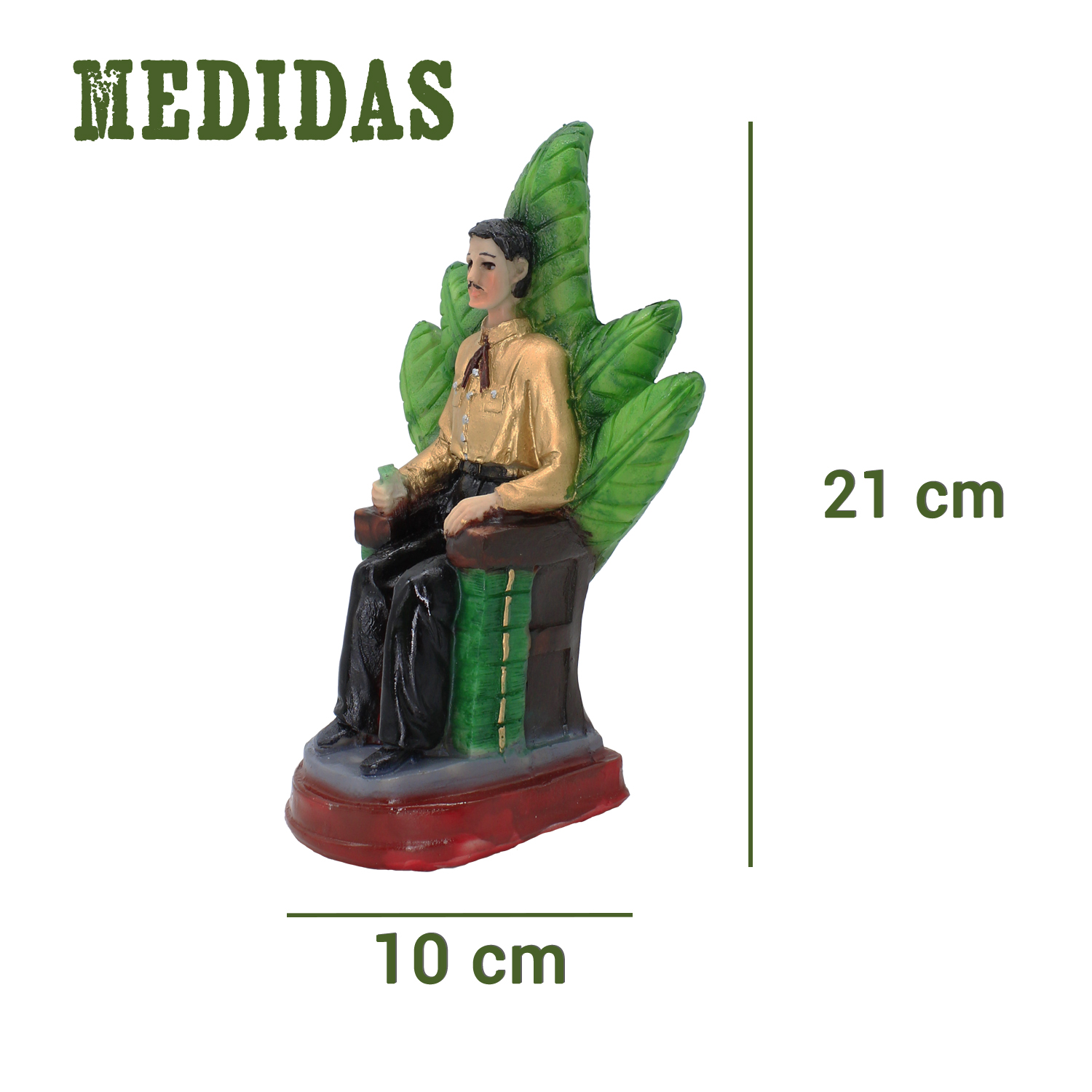 Malverde Sentado Camisa Dorada  21 cm: Protección divina