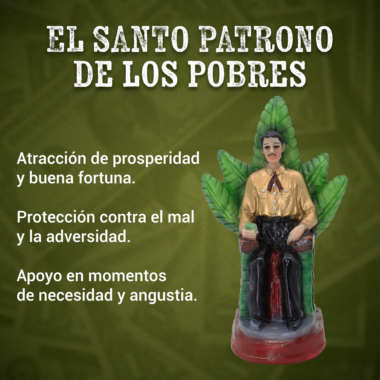 Malverde Sentado Camisa Dorada  21 cm: Protección divina