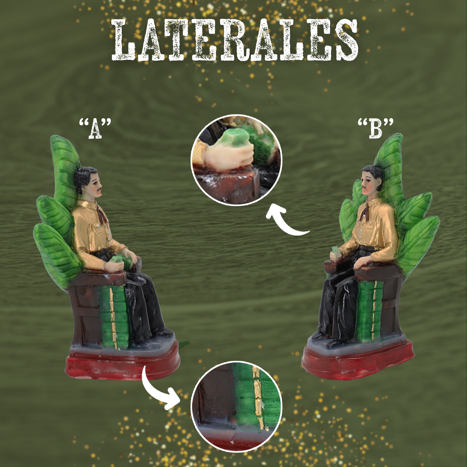 Malverde Sentado Camisa Dorada  21 cm: Protección divina