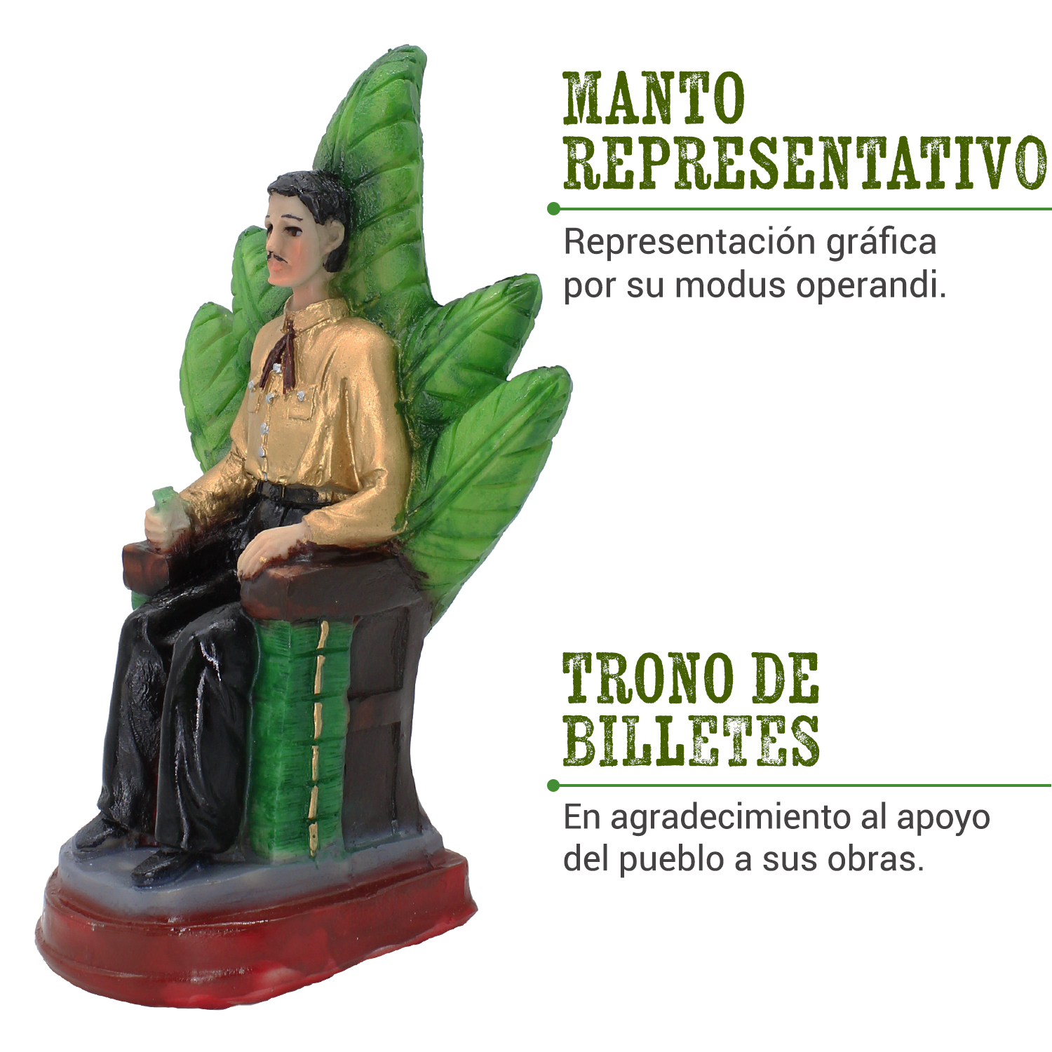 Malverde Sentado Camisa Dorada  21 cm: Protección divina