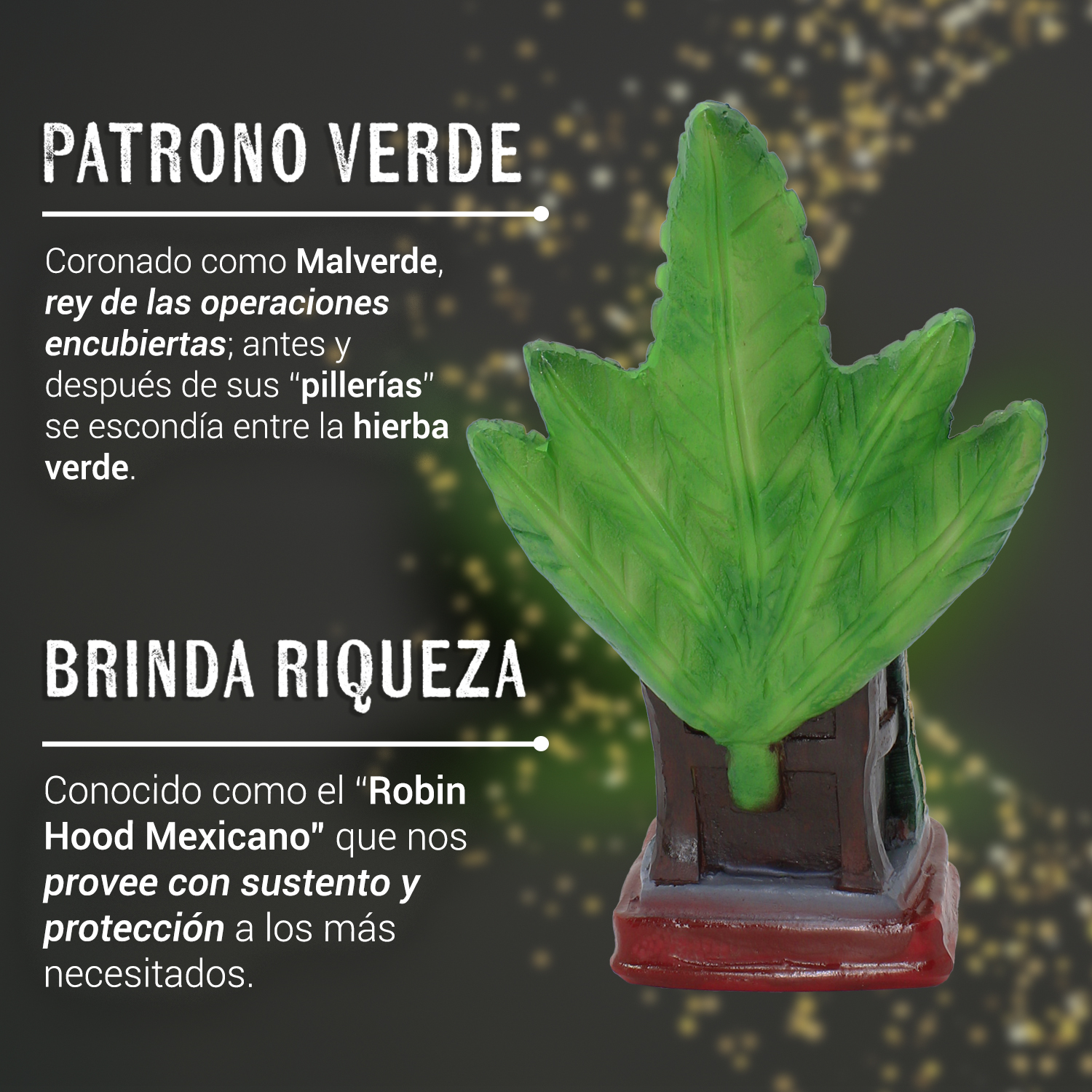 Malverde Sentado Camisa Dorada  21 cm: Protección divina