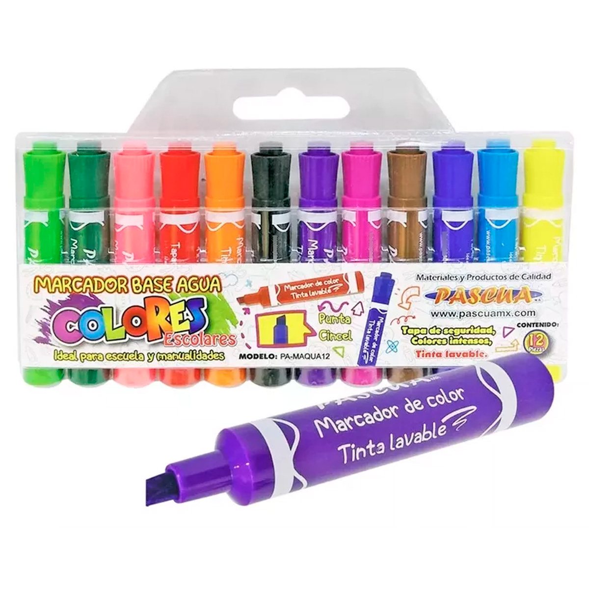12 Marcadores Base Agua Plumon Grueso Surtidos Economicos