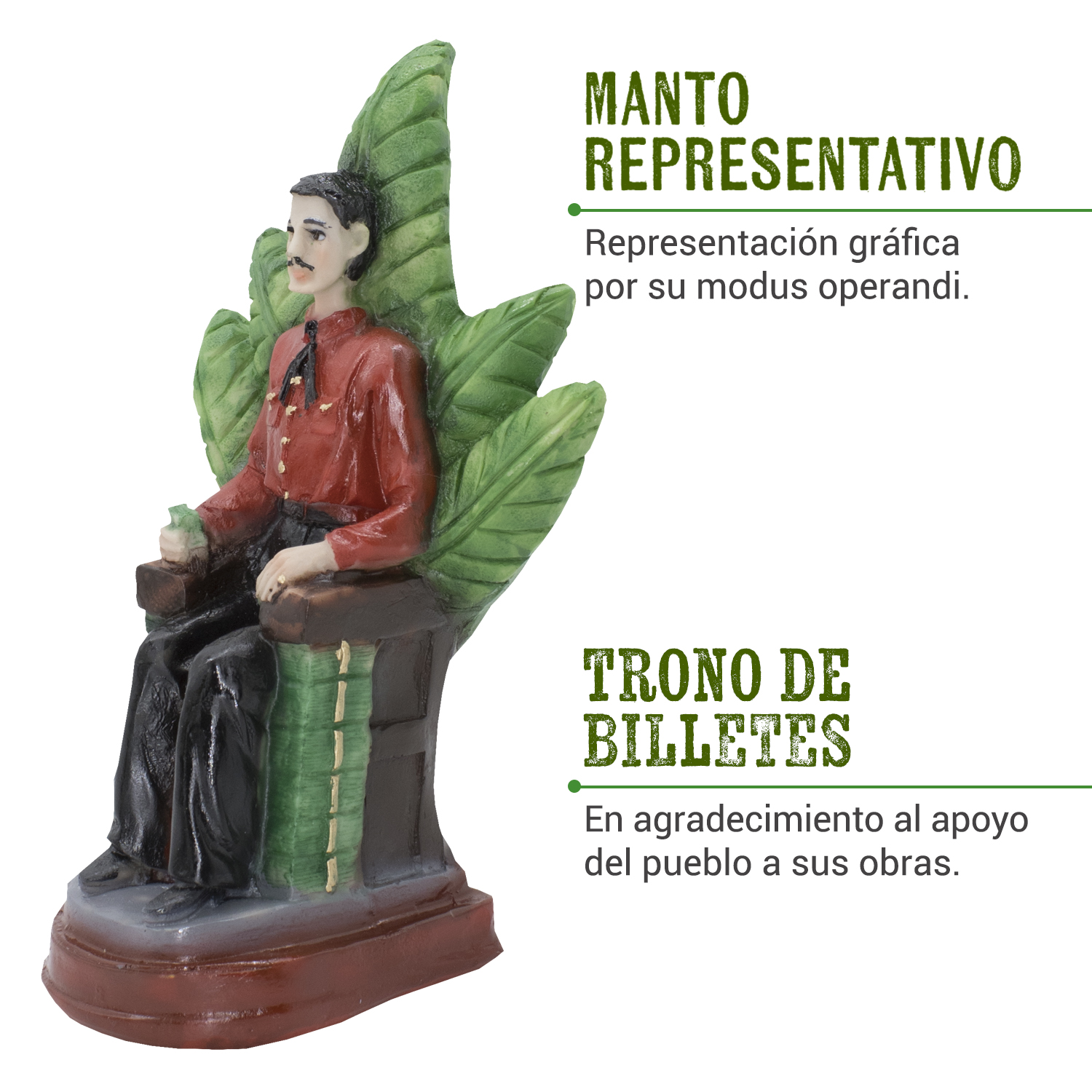 Malverde Sentado Camisa Roja 21 cm: Amparo y protección