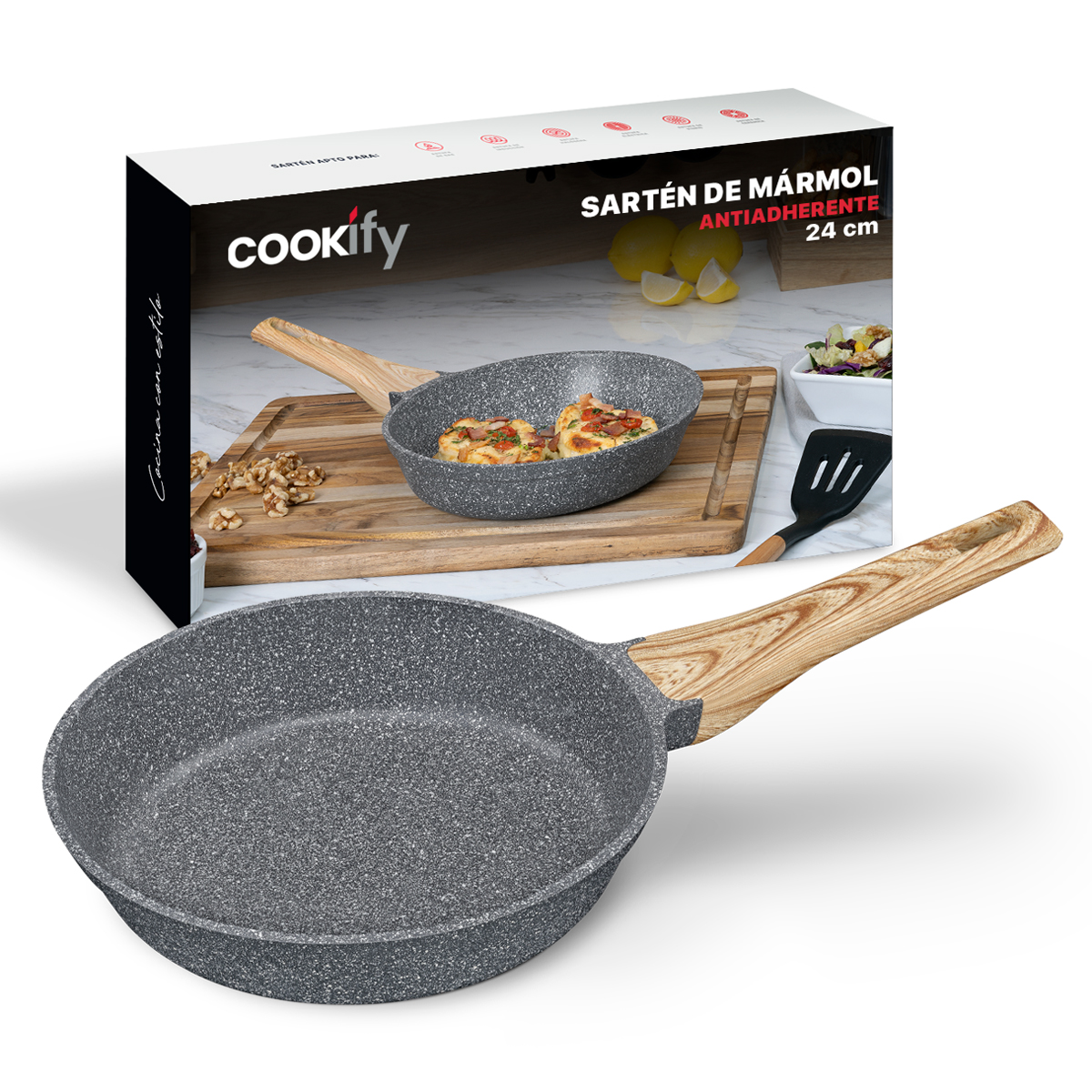 Sartén De Mármol Con Antiadherente 24 cm Comal Gris Cookify.