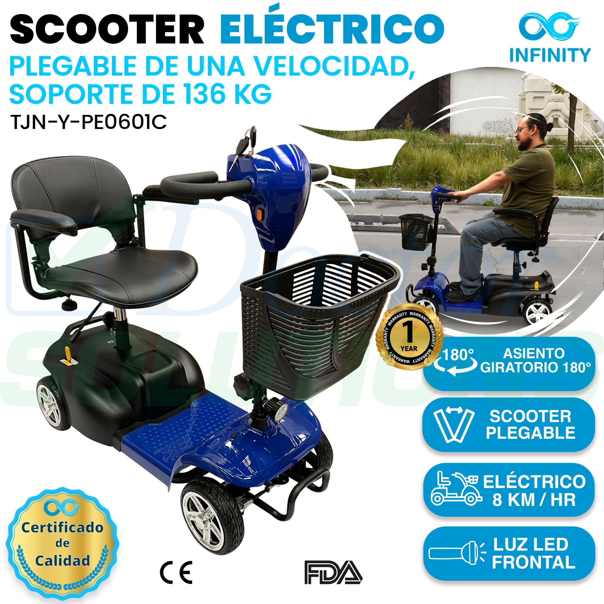 Scooter Infinity Plegable Recargable Silla Ruedas Eléctrica Color Azul.