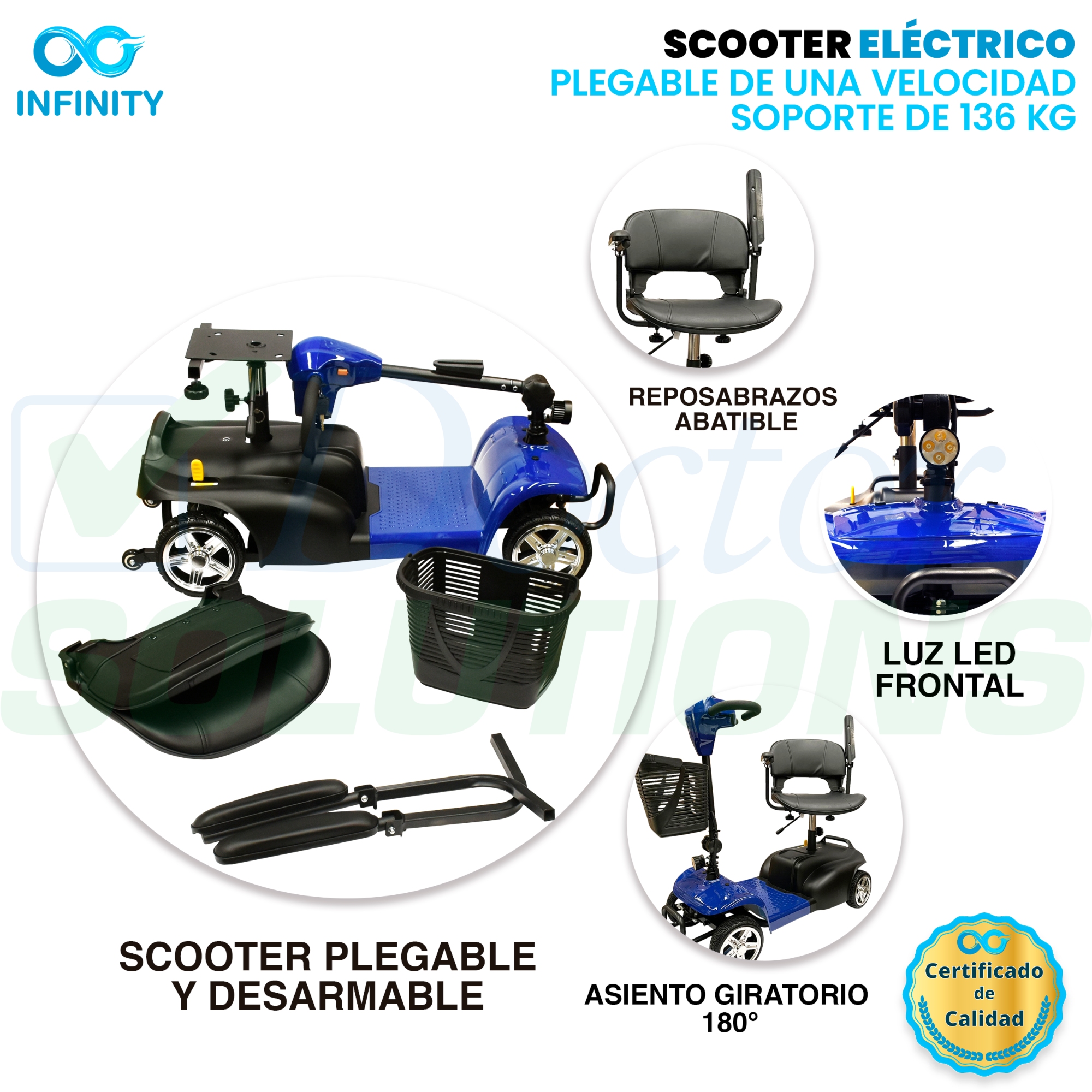 Scooter Infinity Plegable Recargable Silla Ruedas Eléctrica Color Azul.