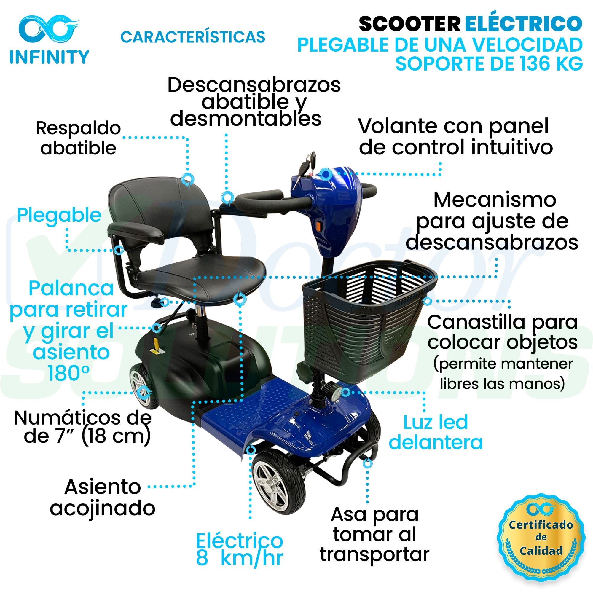 Scooter Infinity Plegable Recargable Silla Ruedas Eléctrica Color Azul.