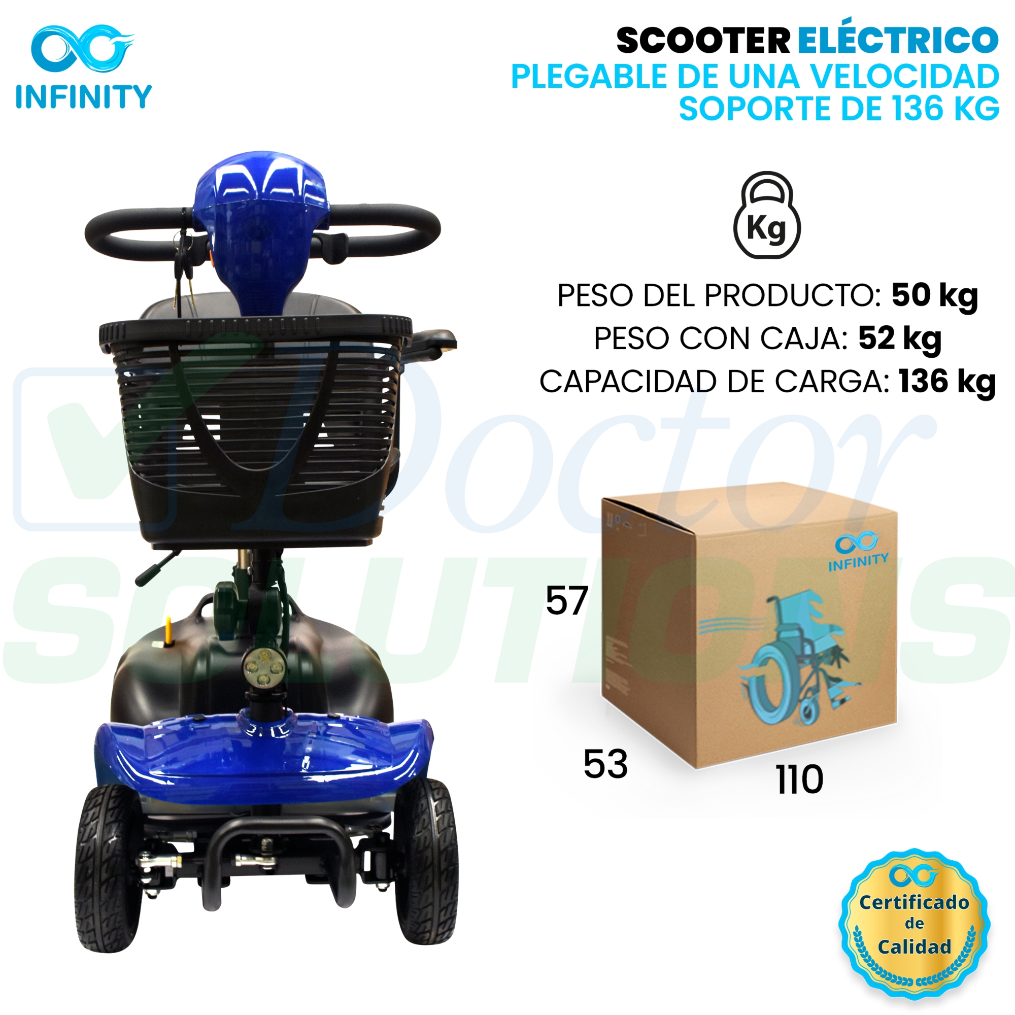 Scooter Infinity Plegable Recargable Silla Ruedas Eléctrica Color Azul.