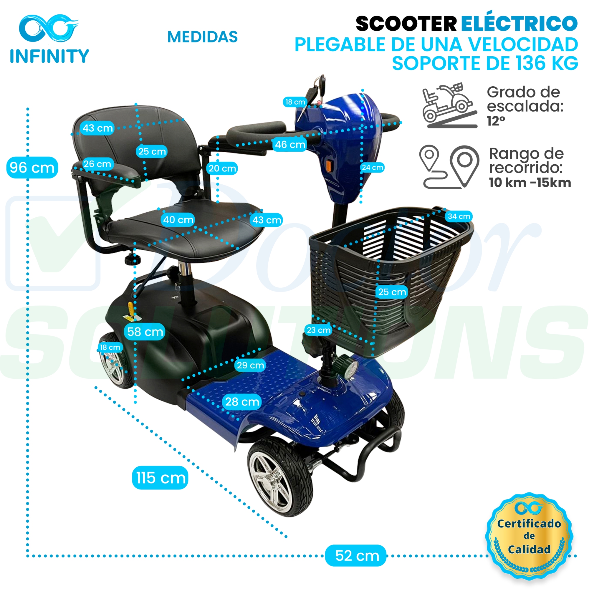 Scooter Infinity Plegable Recargable Silla Ruedas Eléctrica Color Azul.