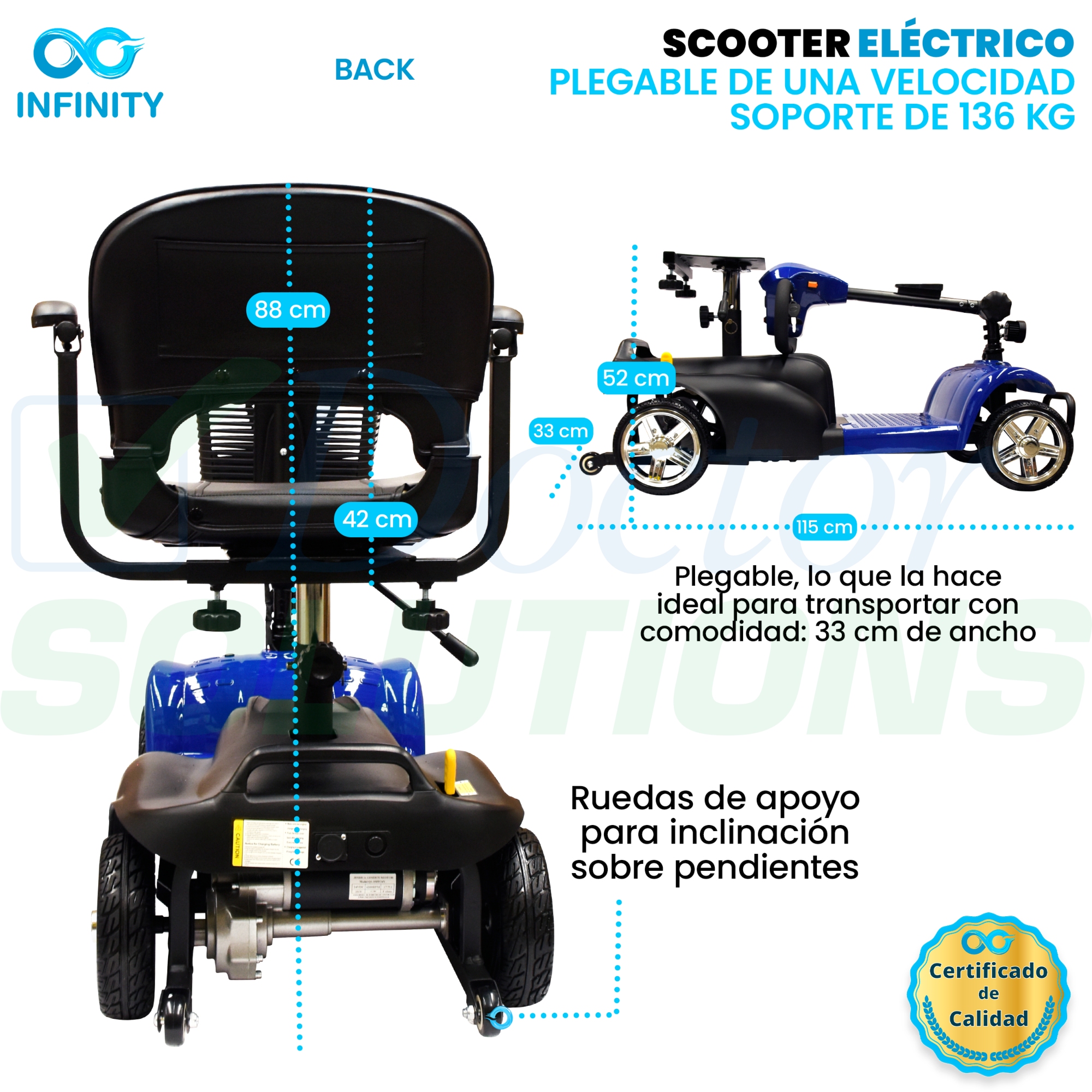 Scooter Infinity Plegable Recargable Silla Ruedas Eléctrica Color Azul.