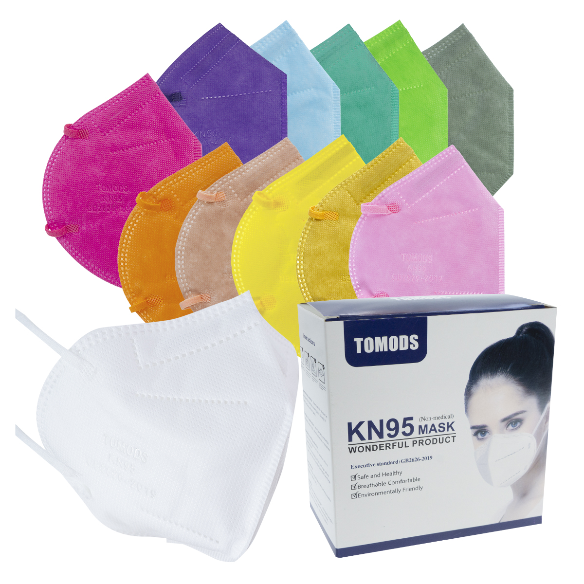12 Cubrebocas Kn95 Tomods Certificado Con 4 Capas De Protección Para Adulto. Mascarilla Fabricada En Polipropileno, Algodón Y Elástico, Desechables.