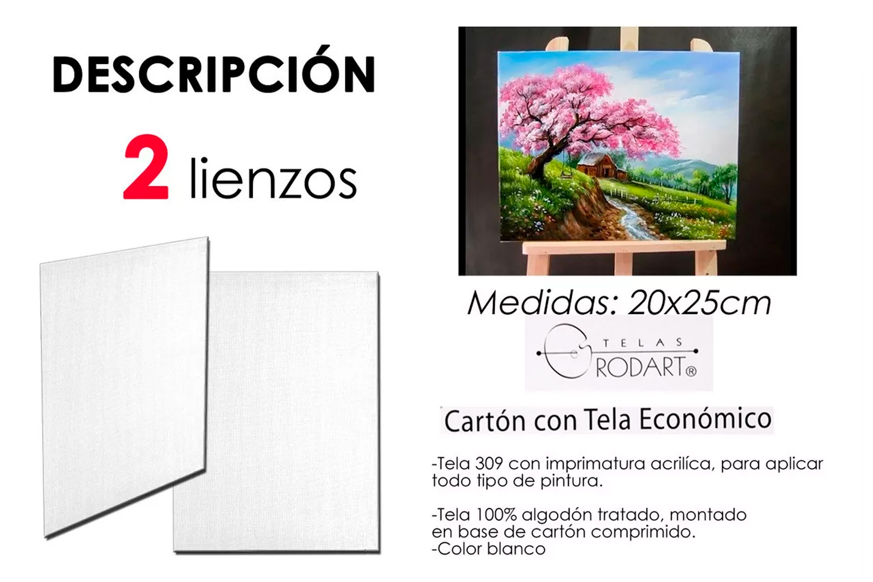 2 Lienzo P/ Pintar Tela Algodon Oleo Acrilico Pastel Arte