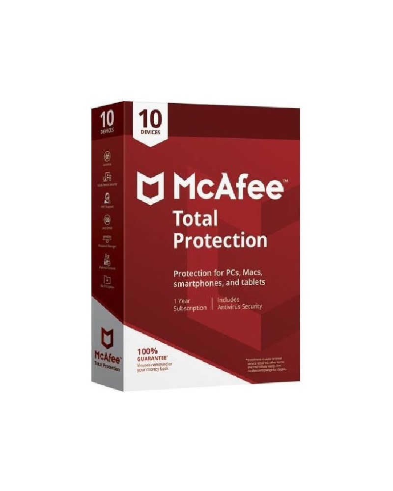 McAfee Total Protection, 10 Dispositivos, 1 Año, Windows/Mac/Android/iOS