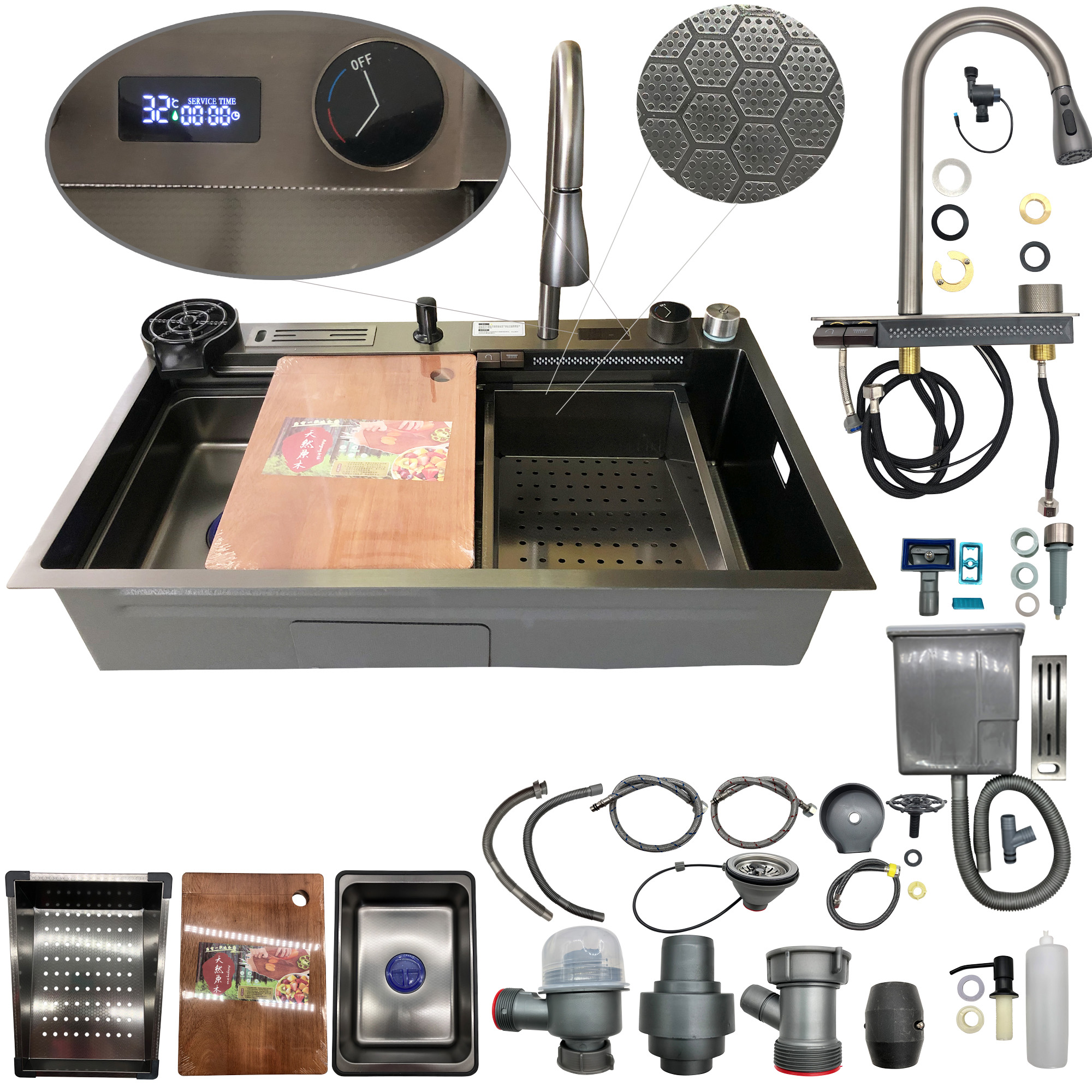 Tarja para Cocina Fregadero Con Cascada Led Acero Inoxidable Homely Elegance 80cm X 46cm X 20cm.