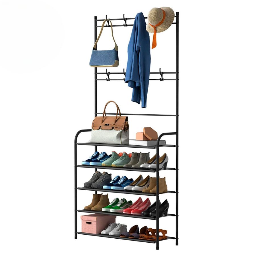 Organizador de 5 Niveles con Doble Barra de Perchas para Zapatos y Ropa.