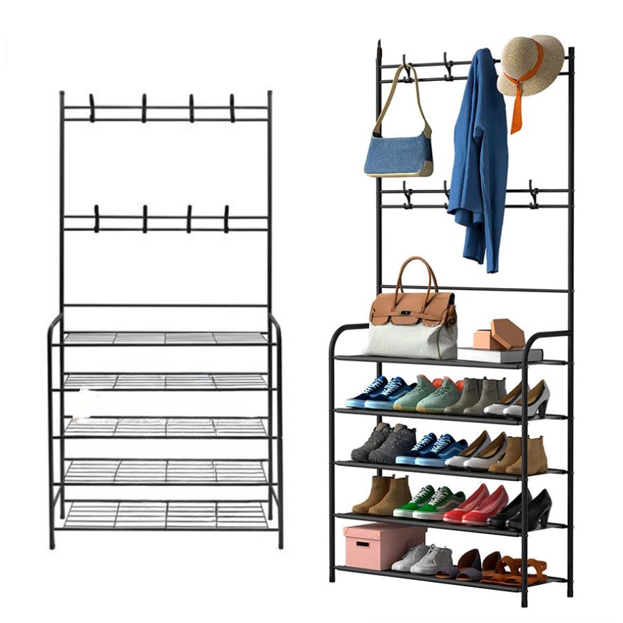 Organizador de 5 Niveles con Doble Barra de Perchas para Zapatos y Ropa.