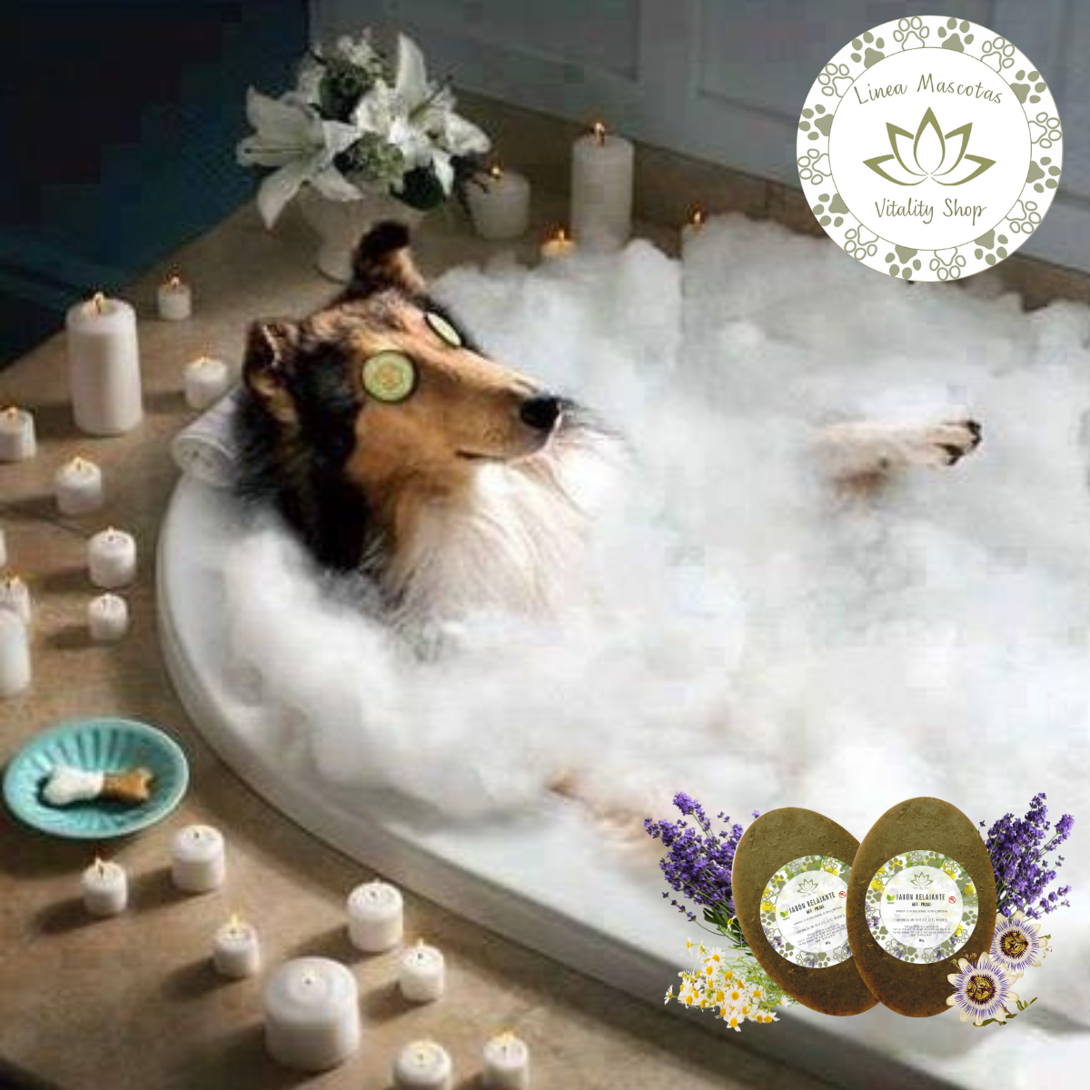 Jabón en barra relajante organico natural anti pulgas mascotas domesticas 2pz.