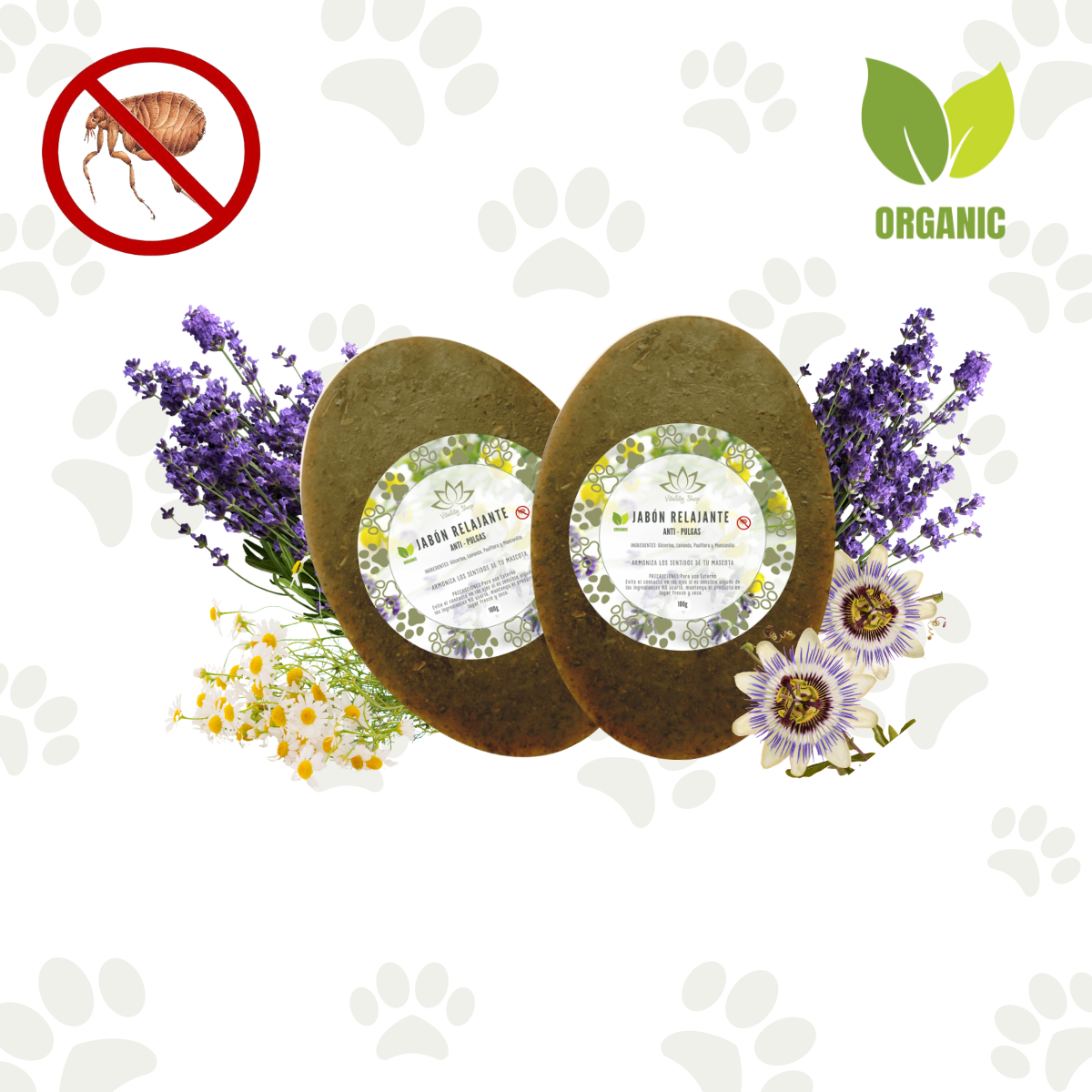Jabón en barra relajante organico natural anti pulgas mascotas domesticas 2pz.