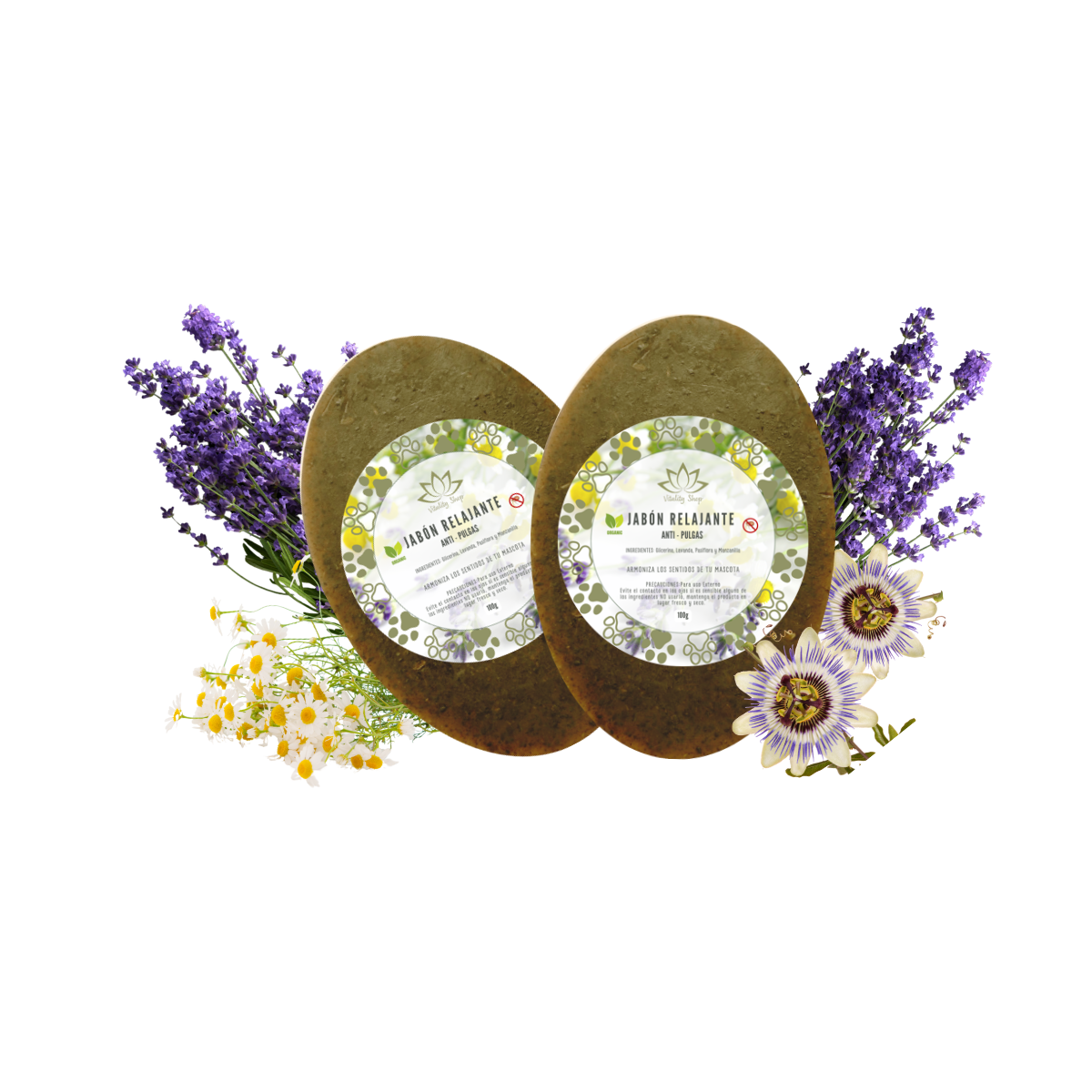 Jabón en barra relajante organico natural anti pulgas mascotas domesticas 2pz.