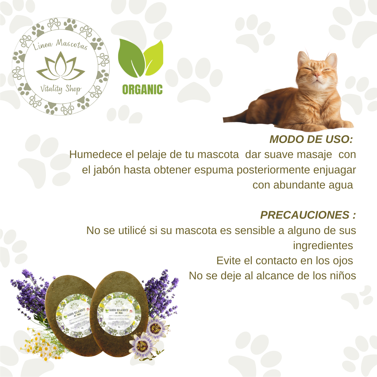 Jabón en barra relajante organico natural anti pulgas mascotas domesticas 2pz.