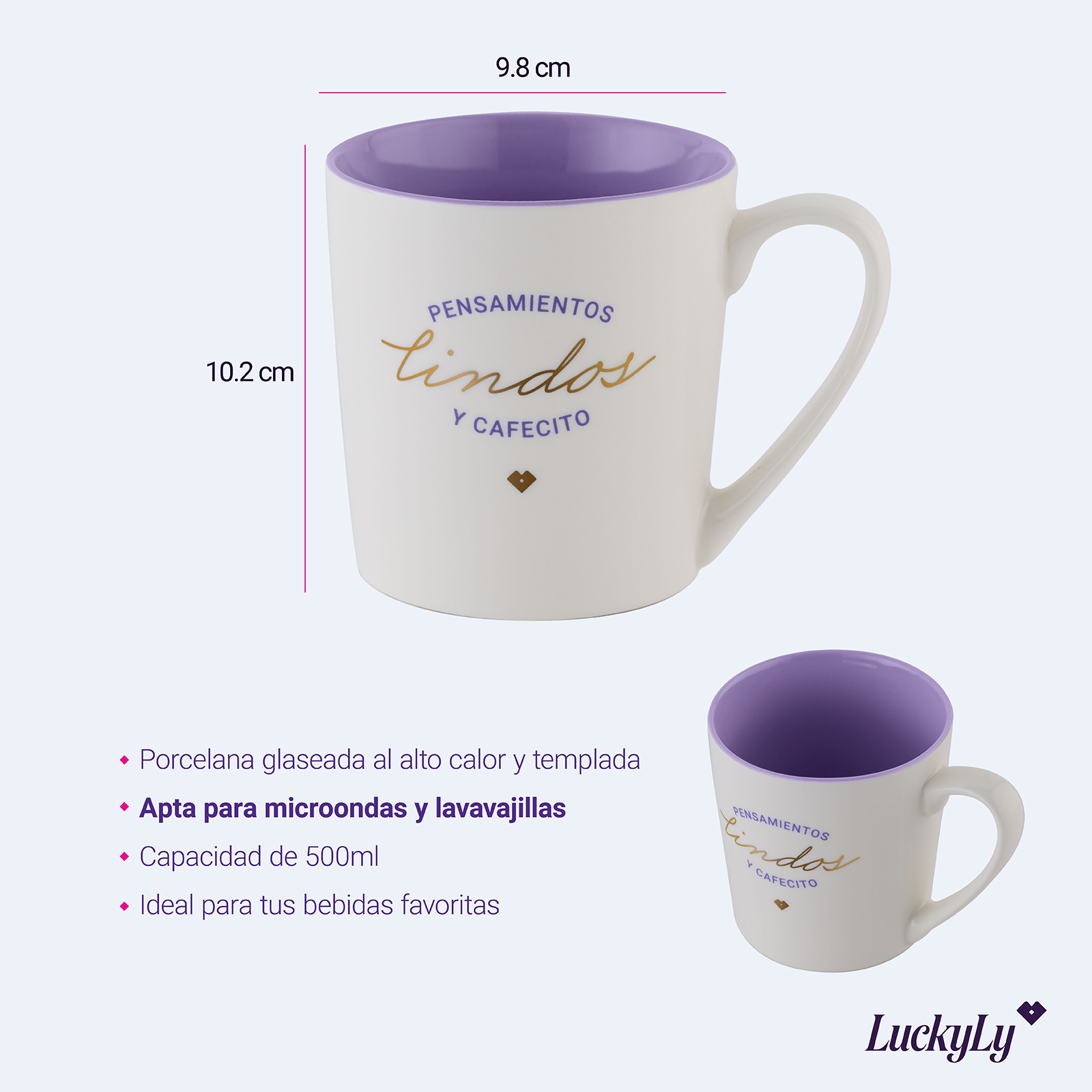 LuckyLy Tazas para Café con Frases Divertidas de 500ml, Grandes y Originales, Taza Térmica - Modelo Nira, Pensamientos