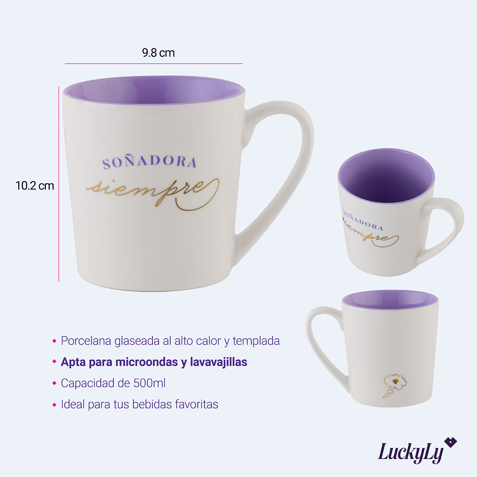 LuckyLy Tazas para Café con Frases Divertidas de 500ml, Grandes y Originales, Taza Térmica - Modelo Nira, Soñadora