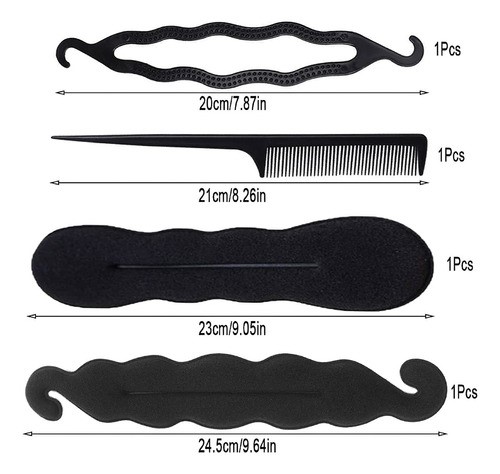 "52 Pcs Donas Para El Cabello Kit Peinado Con Broche Cabello negro "