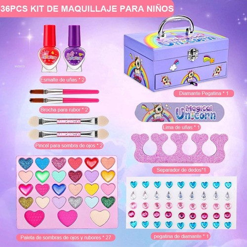 "Maquillaje De Juguete Para Niñas Lavable Real De Belleza Lila "