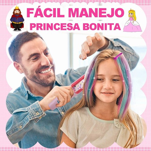 "Set De Cabello Tinte Temporal Juguete Plancha Mechas Niñas Rosa "
