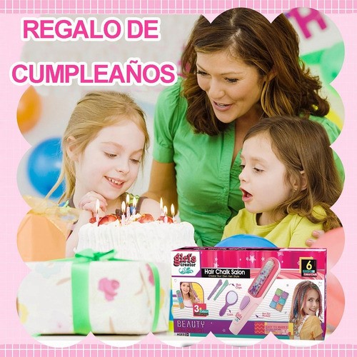 "Set De Cabello Tinte Temporal Juguete Plancha Mechas Niñas Rosa "