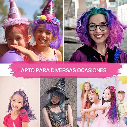 "Set De Cabello Tinte Temporal Juguete Plancha Mechas Niñas Rosa "