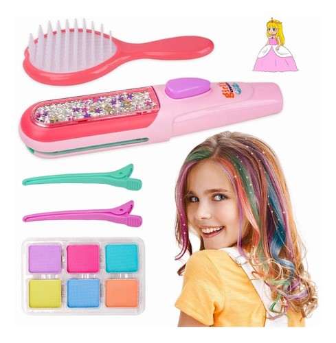 "Set De Cabello Tinte Temporal Juguete Plancha Mechas Niñas Rosa "
