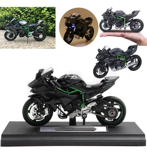 "Kawaski H2r Miniatura Moto Metal De Luz Y Sonido Base 1:12 negra "