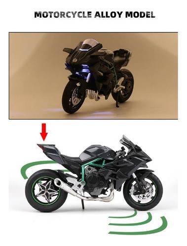"Kawaski H2r Miniatura Moto Metal De Luz Y Sonido Base 1:12 negra "