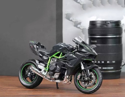 "Kawaski H2r Miniatura Moto Metal De Luz Y Sonido Base 1:12 negra "