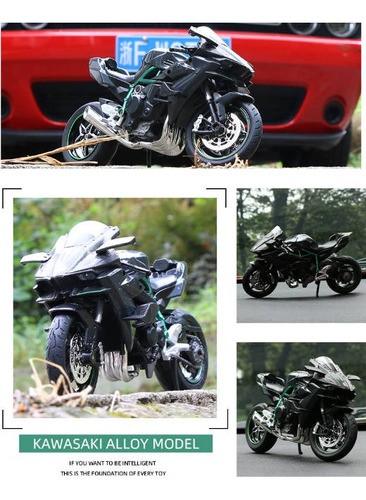 "Kawaski H2r Miniatura Moto Metal De Luz Y Sonido Base 1:12 negra "
