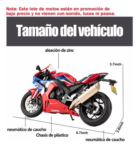 Moto Escala Metal Honda Cbr1000 Con Sonido y Luces Rojo 