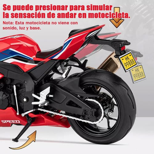 Moto Escala Metal Honda Cbr1000 Con Sonido y Luces Rojo 