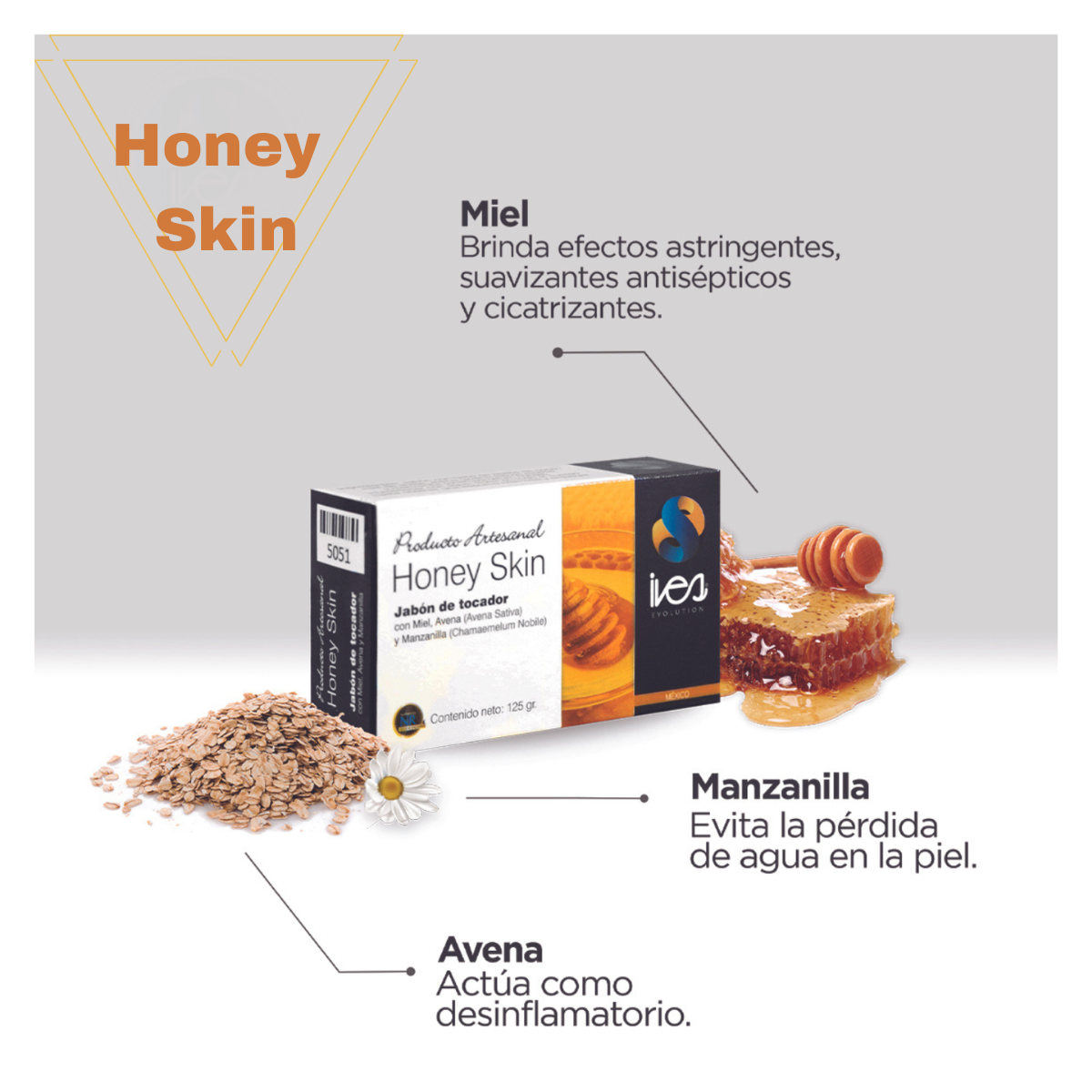 Jabón Artesanal Aceite Coco Miel Abeja Avena Manzanilla Honey Skin Ives Evolution México 3 Pack