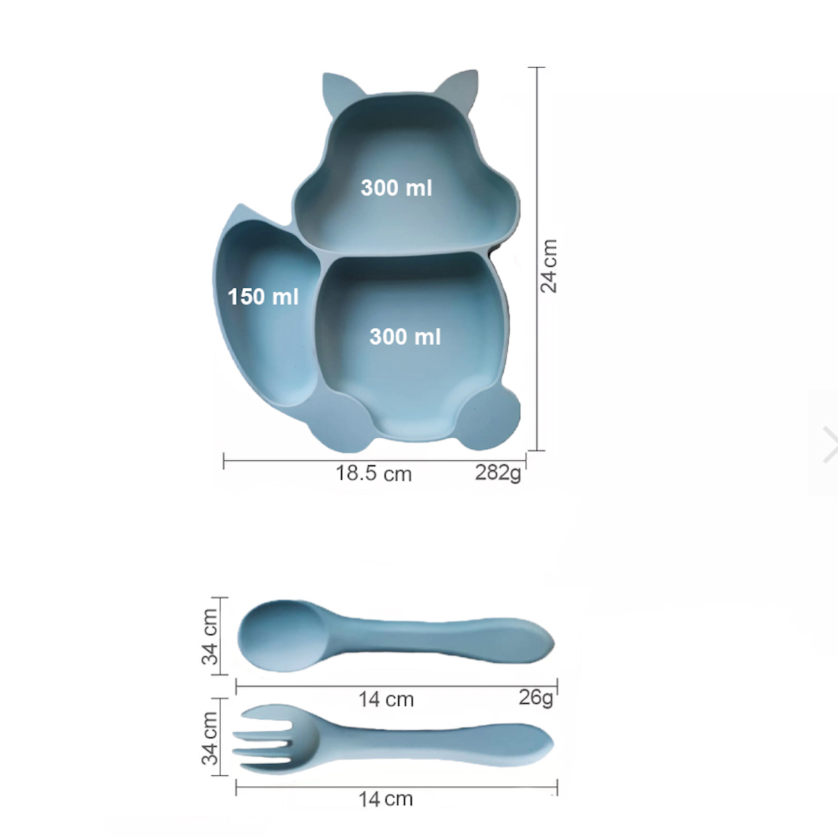 Plato para Bebé con 3 Divisiones y Cubiertos en Silicona