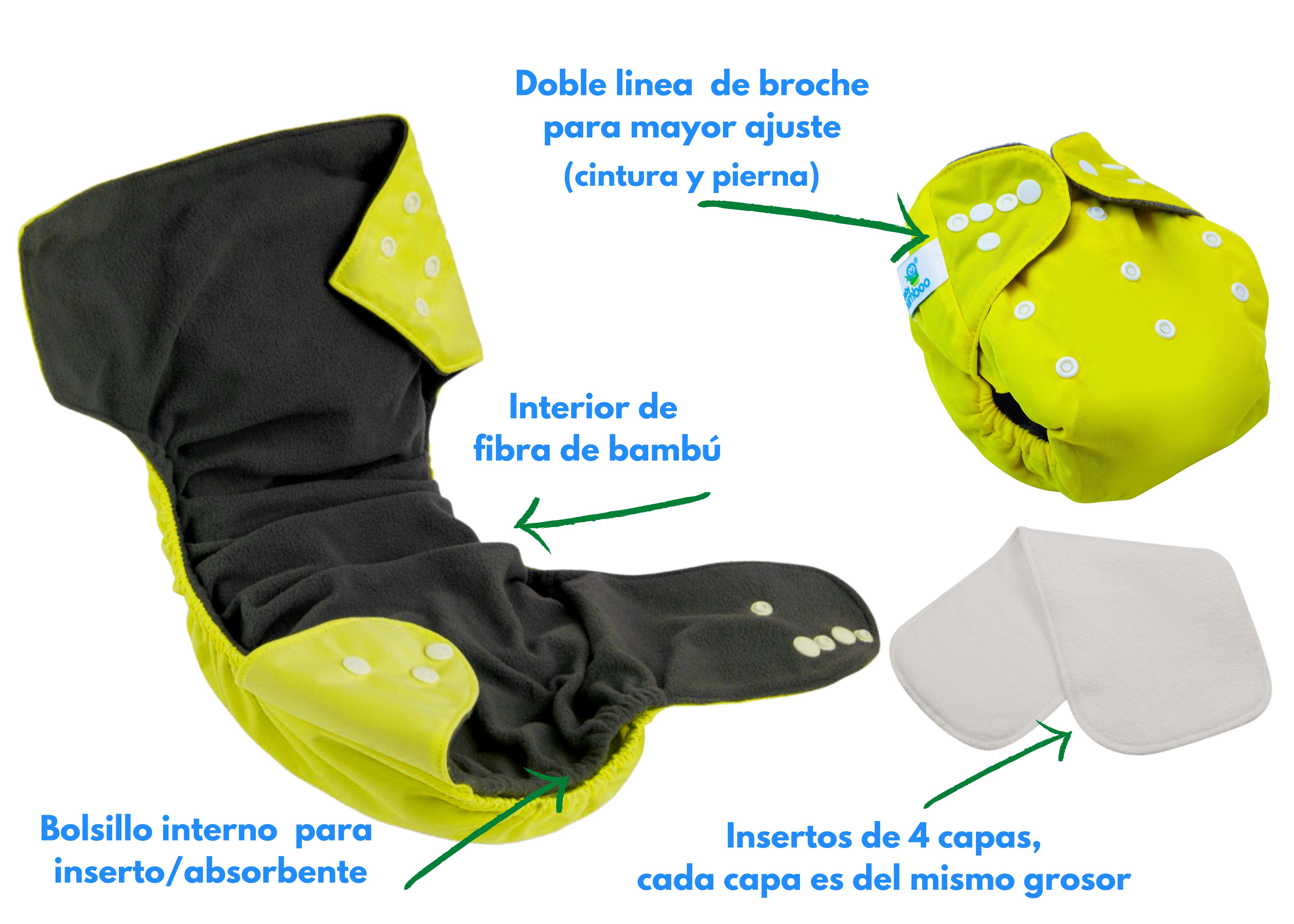 10 Pañales ecológicos de Bambú lisos niño + 12 insertos de 4 capas microfibra 4-15 kgs