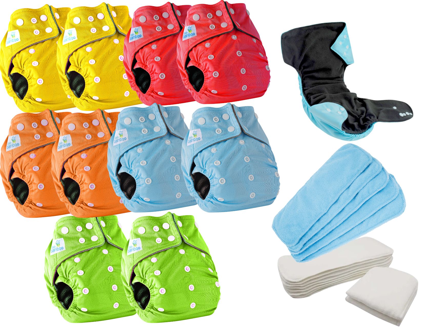 10 Pañales ecológicos de Bambú lisos niño + 12 insertos de 4 capas microfibra 4-15 kgs